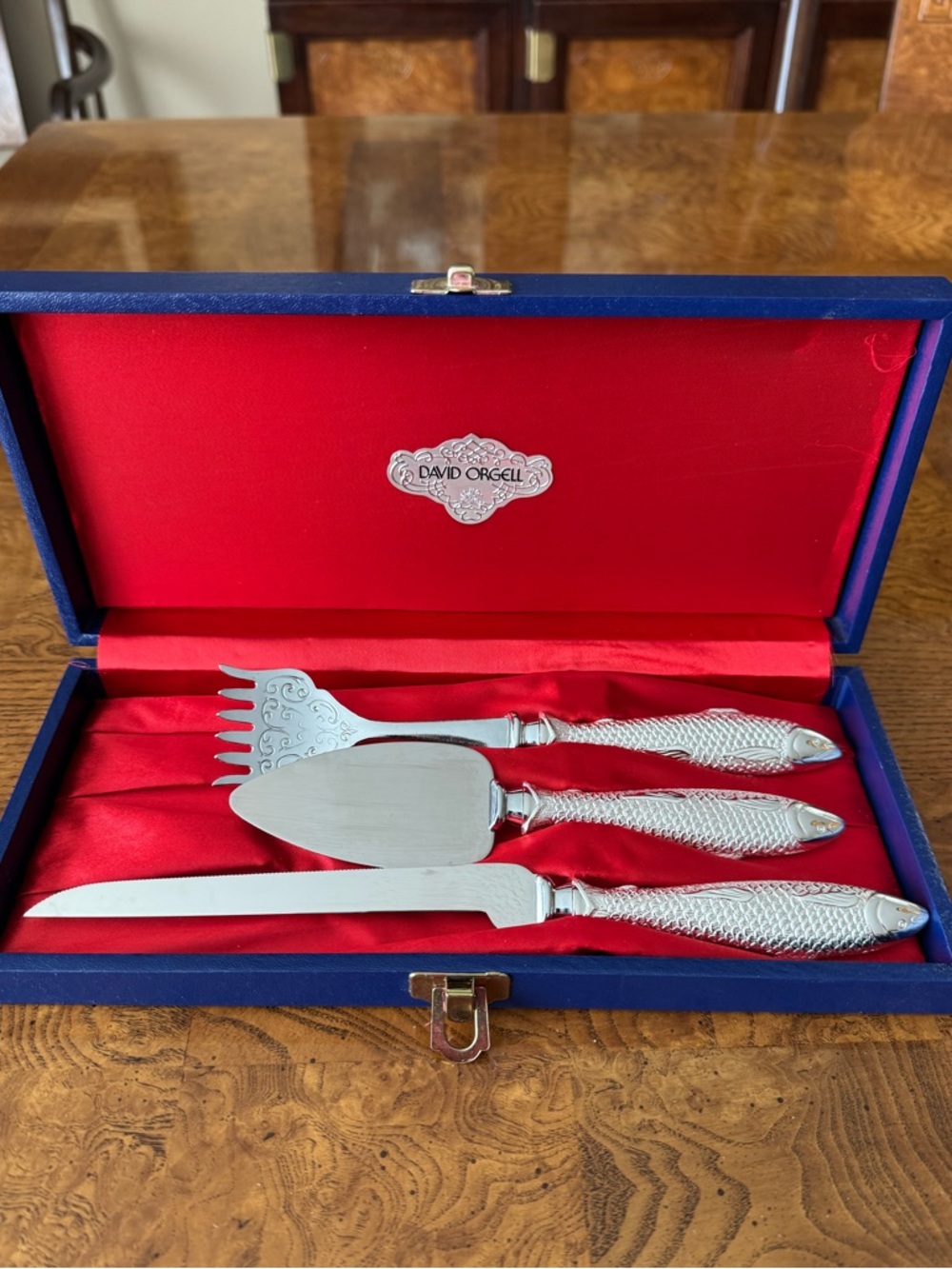 Vintage David Orgell Silver Plated 3-Piece Fish Serving Set - Japan